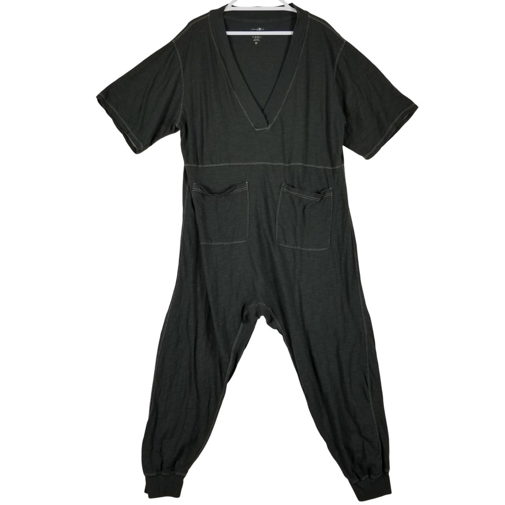 Natural Life Jumpsuit Womens Medium Charcoal Gray Cotton Slouchy V-Neck Pocket